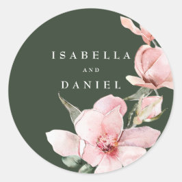 Floral Green Roos Magnolia Wedding Ronde Sticker