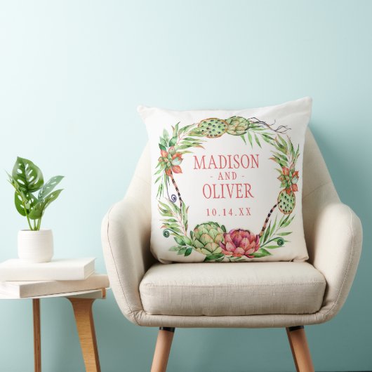  Floral Green & Roze Succulent | Weddenschap Kussen (Stoel)