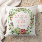  Floral Green & Roze Succulent | Weddenschap Kussen (Deken)