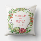  Floral Green & Roze Succulent | Weddenschap Kussen (Voorkant)