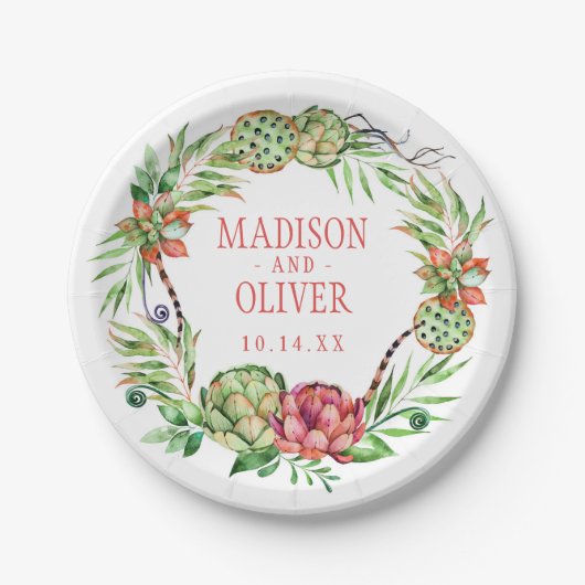  Floral Green & Roze Succulent | Weddenschap Papieren Bordje (Voorkant)