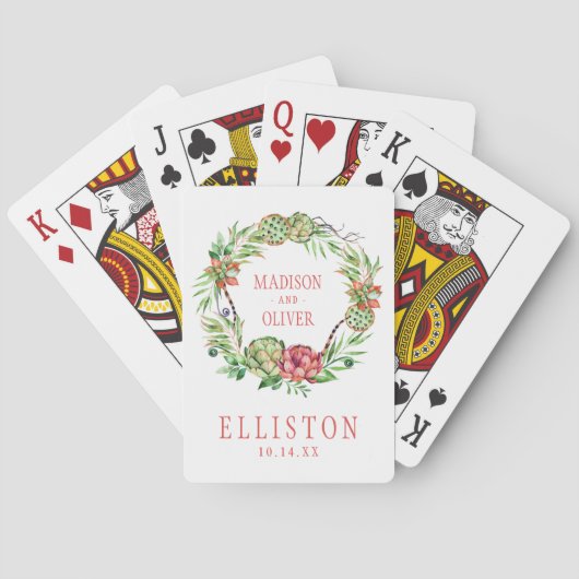 Floral Green & Roze Succulent | Weddenschap Pokerkaarten (Achterkant)