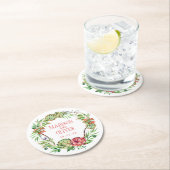  Floral Green & Roze Succulent | Weddenschap Ronde Kartonnen Onderzetter (Insitu)