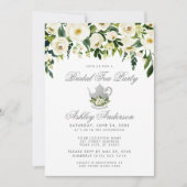 Floral Green Silver Bridal Tea Party Invitation G Kaart (Voorkant)
