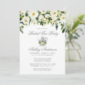 Floral Green Silver Bridal Tea Party Invitation G Kaart (Staand voorkant)