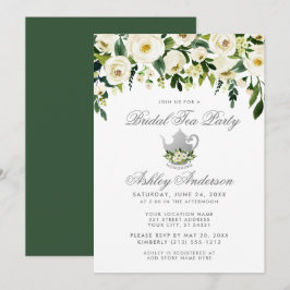 Floral Green Silver Bridal Tea Party Invitation G Kaart