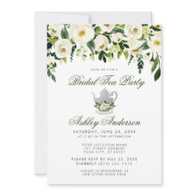 Floral Green Silver Bridal Tea Party Invitation GS