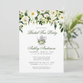 Floral Green Silver Bridal Tea Party Invitation GS Kaart (Staand voorkant)
