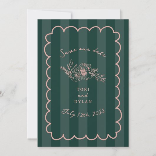 Floral Green Stripe Botanical Save The Date (Voorkant)