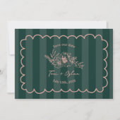 Floral Green Stripe Botanical Save The Date Foto (Voorkant)