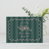 Floral Green Stripe Botanical Save The Date Foto (Staand voorkant)