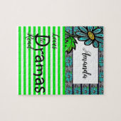 Floral Green Stripe Drama Jigzaag Puzzle Daisy Legpuzzel (Horizontaal)