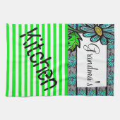 Floral Green Stripe Kitchen Hand Towel Theedoek (Horizontaal)
