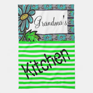 Floral Green Stripe Kitchen Hand Towel Theedoek