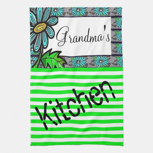 Floral Green Stripe Kitchen Hand Towel Theedoek (Verticaal)