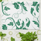 Floral Green Swirl Vine Pattern Theedoek (Gevouwen)