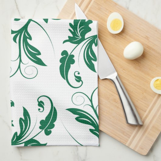 Floral Green Swirl Vine Pattern Theedoek (Quarter Fold)