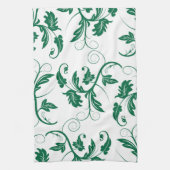 Floral Green Swirl Vine Pattern Theedoek (Verticaal)