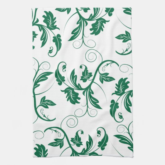 Floral Green Swirl Vine Pattern Theedoek (Verticaal)
