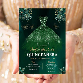 Floral Green Tweetalige Spaanse Quinceanera Kaart