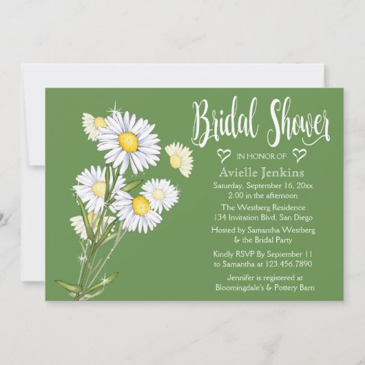 Floral Green Vrijgezellenfeest White Daisy Flowers Kaart (Voorkant)