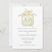 Floral Green Watercolor Monogram Crest Wedding  Kaart (Voorkant)
