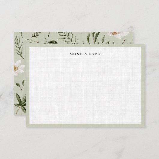  Floral Green White Botanical Pattern Bedankkaart (Voorkant / Achterkant)