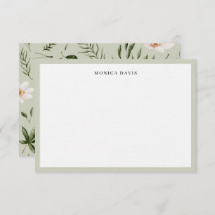 Floral Green White Botanical Pattern Bedankkaart