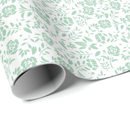 Floral Green White Cadeaupapier (Rol Hoek)