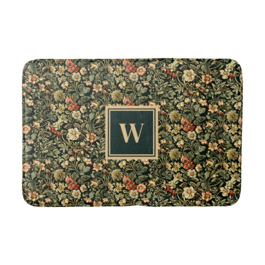 Floral Green William Morris Geïnspireerd Monogram Badmat (Voorkant)