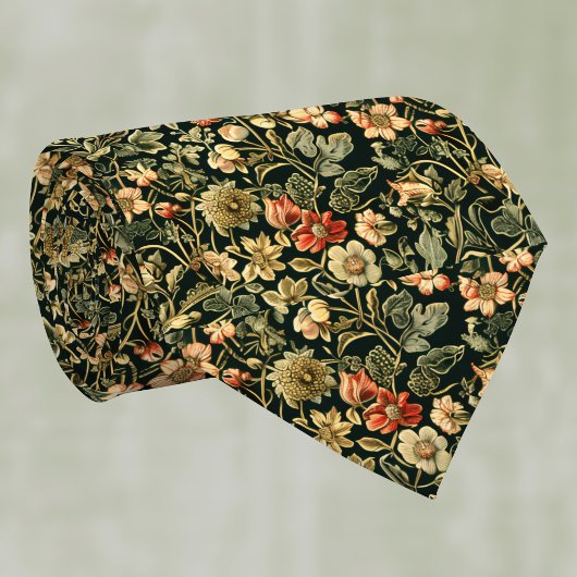 Floral Green William Morris Inspired Monogram Stropdas