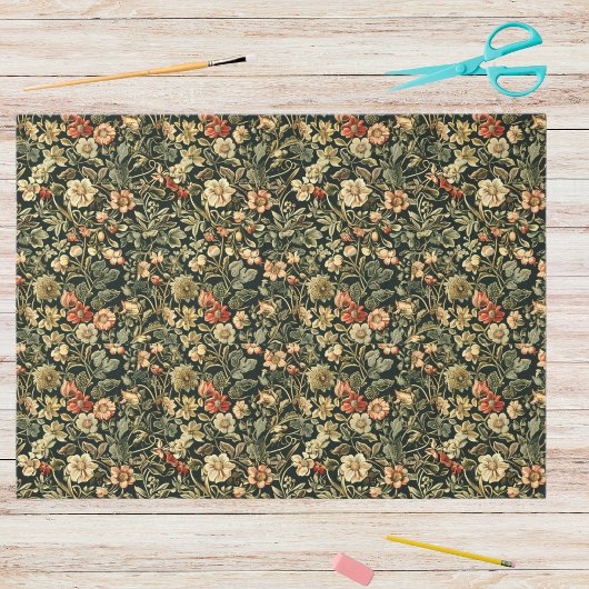 Floral Green William Morris Inspired Monogram Tissuepapier