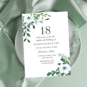 Floral Greenery 18th Birthday Party Invitation Kaart