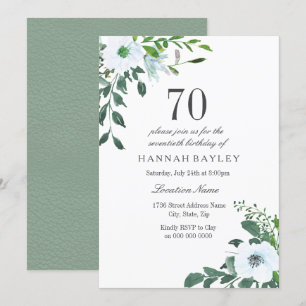 Floral Greenery 70th Birthday Party Invitation Kaart