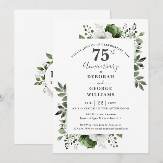 Floral Greenery 75th Wedding Jubileum Kaart (Voorkant / Achterkant)