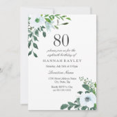 Floral Greenery 80th Birthday Party Invitation Kaart (Voorkant)