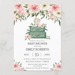 Floral Greenery Adventure Travel Baby shower Girl Kaart