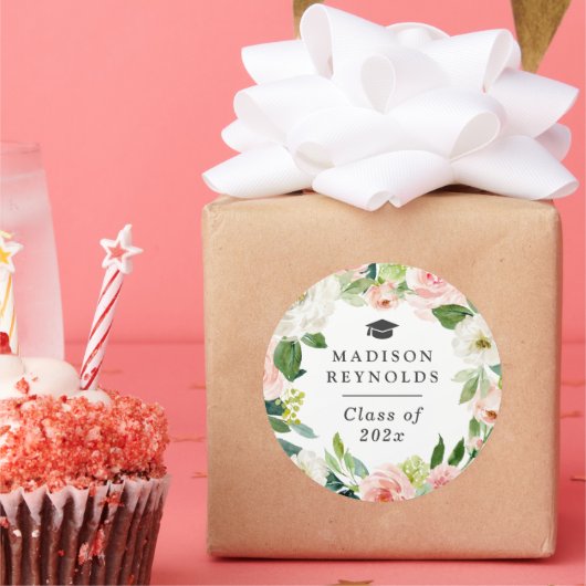 Floral Greenery Afstudeerder Party Afstuderen Cele Ronde Sticker (Feest)