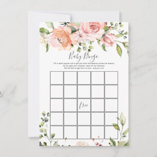 Floral Greenery Baby shower Bingo Game Kaart (Voorkant)