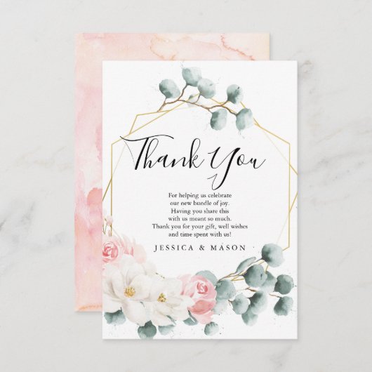 Floral Greenery Baby shower Dank u kaart (Voorkant / Achterkant)