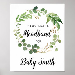 Floral Greenery Baby shower Headband Station Sign Poster