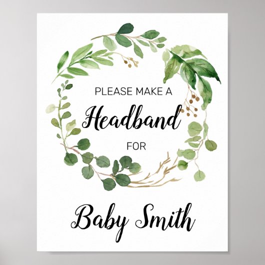 Floral Greenery Baby shower Headband Station Sign Poster (Voorkant)
