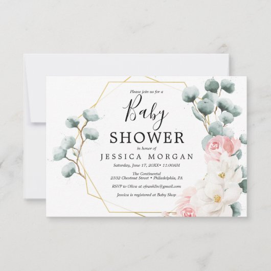 Floral Greenery Baby shower Invitation Kaart (Voorkant)