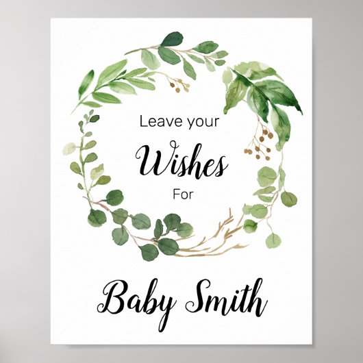 Floral Greenery Baby shower wenst Baby Poster (Voorkant)