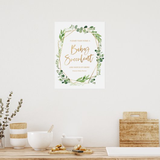 Floral Greenery Baby Succulent Baby shower-teken Poster (Keuken)