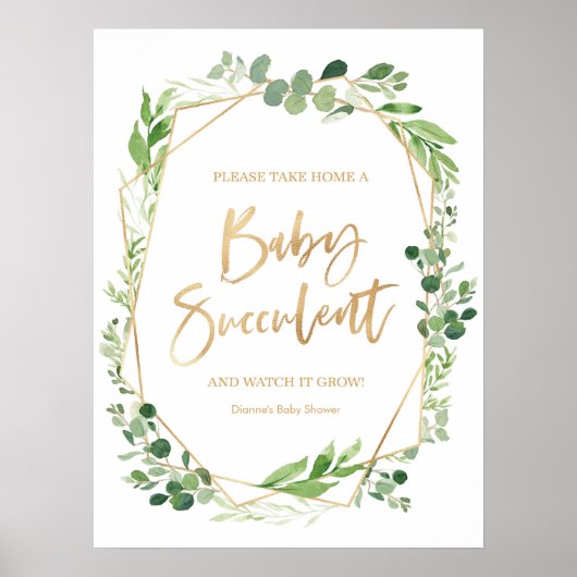 Floral Greenery Baby Succulent Baby shower-teken Poster (Voorkant)