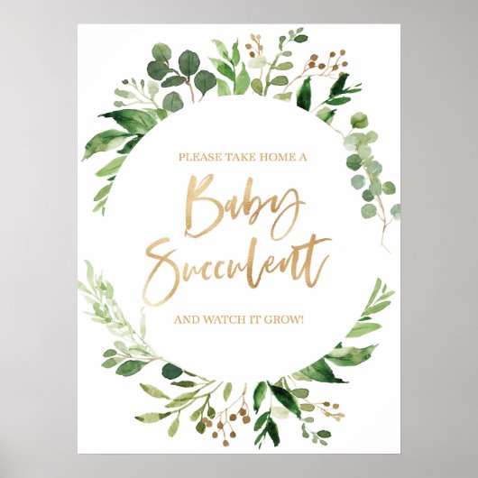 Floral Greenery Baby Succulent Baby shower-teken Poster (Voorkant)