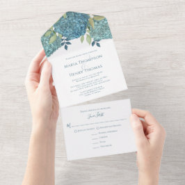 Floral Greenery Blue Hydrangea Flower Foliage All In One Uitnodiging