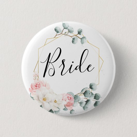 Floral Greenery Bridal Party Button - Bride (Voorkant)