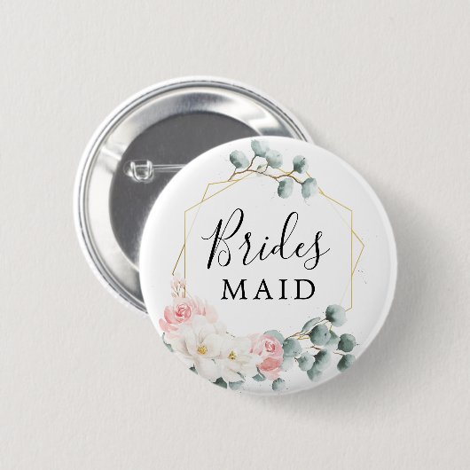 Floral Greenery Bridal Party Button Bridesmaid (Voorkant /achterkant)